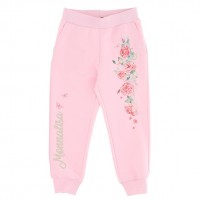 Girls pink cotton pants with roses