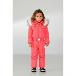 Girls overall embo techno red with fake fur